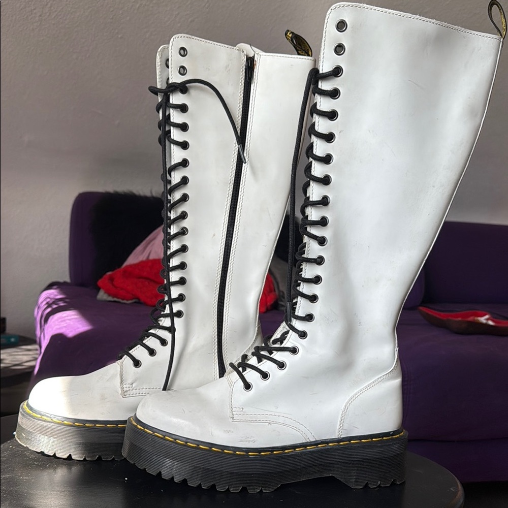 Dr. Martens White Lace Up Boots knee high